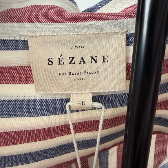Sezane Max Shirt - blue / ecru / burgundy stripes - size 46 / 14 - Picture 3 of 5